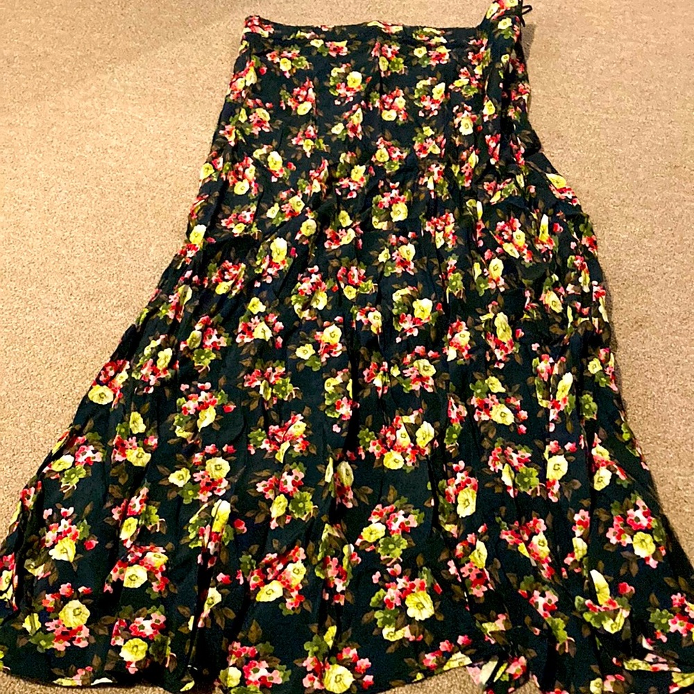 Long, flowy, flowery zip up maxi skirt.